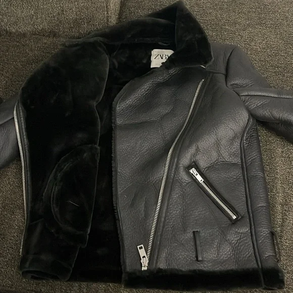 ZARA DOUBLE-FACED JACKET Moto Style Front zip pockets. metal buckles. - Picture 12 of 16
